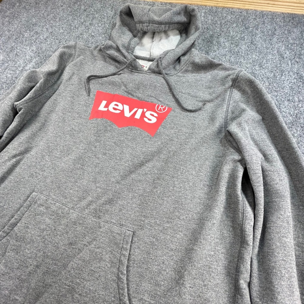 Levis Mens XXL Heather Grey Red Batwing Logo Graphic Pullover Hoodie RN117508